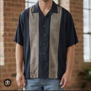 Tropical Caribbean by Roundtree & Yorke Brown Blue Casual Short SS Men's Large